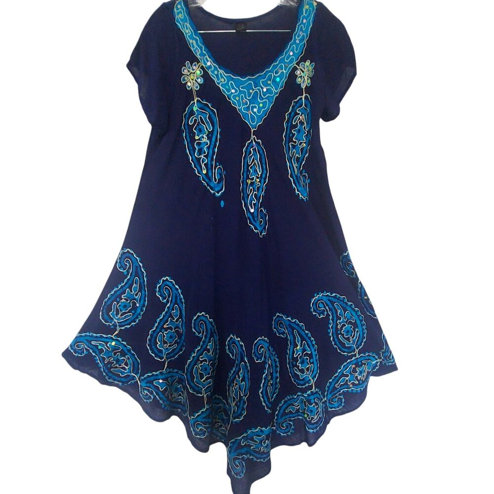 Riviera Sun Dress XL Boho Hippie Yoga Beach Embroidered Sequin